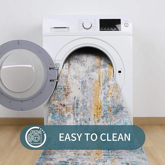 Entrance Rugs Indoor 2x3 Blue Entry Rug Washable Abstract Small Area Rug - Image 4