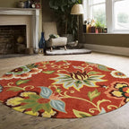 Lahome Red Floral Round Rug - 4 ft Christmas Washable Round Area Rugs Small Non - Image 2
