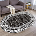 Minimalist Distressed Black Off White Greek Key Pattern Bordered Rug 10x14 - Image 2