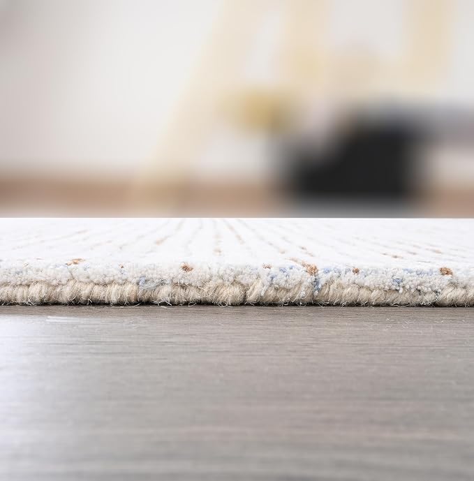 Hand-Tufted 100% Wool Pile Area Rug – Geometric Textured Grid Check Pattern – - Image 6