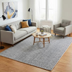 Hand-Tufted 100% Wool Pile Area Rug – Geometric Textured Grid Check Pattern – - Image 2