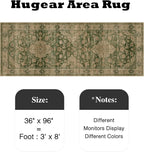 HUGEAR 3x8 Runner Rug Hallway Machine Washable Retro Green Vintage Floral Low - Image 2