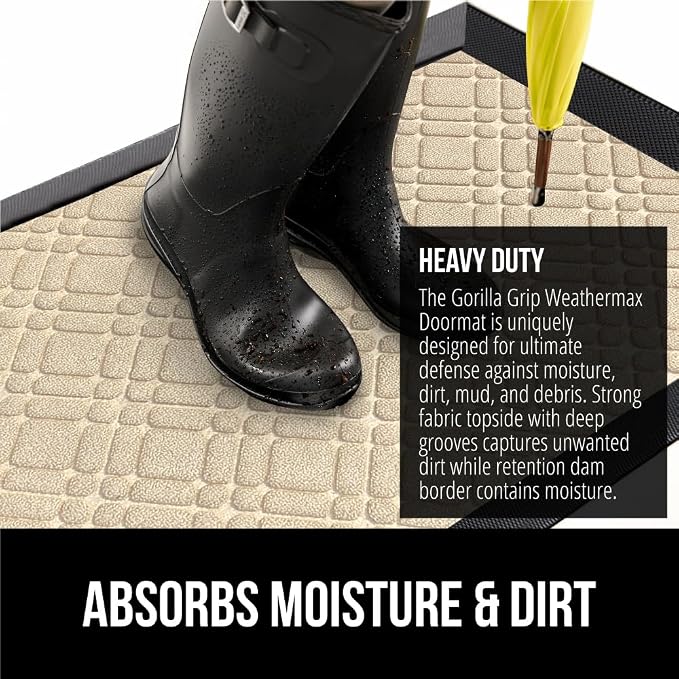 GORILLA GRIP 100% Waterproof All-Season WeatherMax Doormat 35x23, US Designed - Image 4