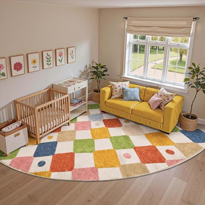 jinchan Macy Kids Rug for Classroom 8ft Radius Corner Washable Area Rug Modern - Image 3
