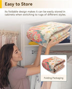 Area Rugs Square 10ft Washable Non-Slip, Floral Vintage Distress Print Pattern - Image 4