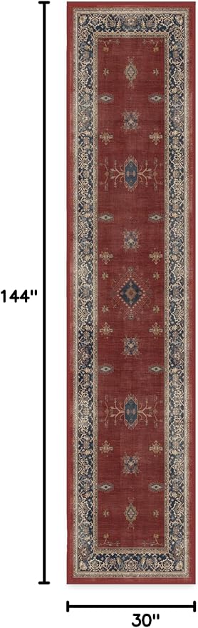 RUGGABLE Washable Vintage Runner Rug – Verena Amber Red 2.5x12, Stain-Resistant - Image 3
