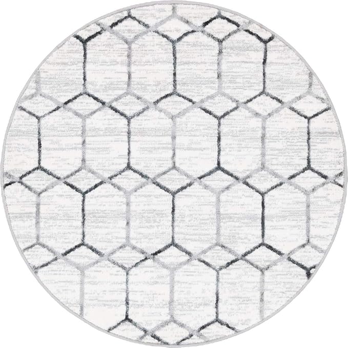 Rugs.com Lattice Trellis Collection Rug – 3 Ft Round White Low-Pile Rug Perfect - Image 2