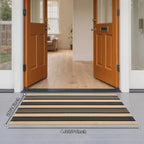 Striped Outdoor Front Door Mat 24"x51", Cotton Hand Woven Washable Black and - Image 2