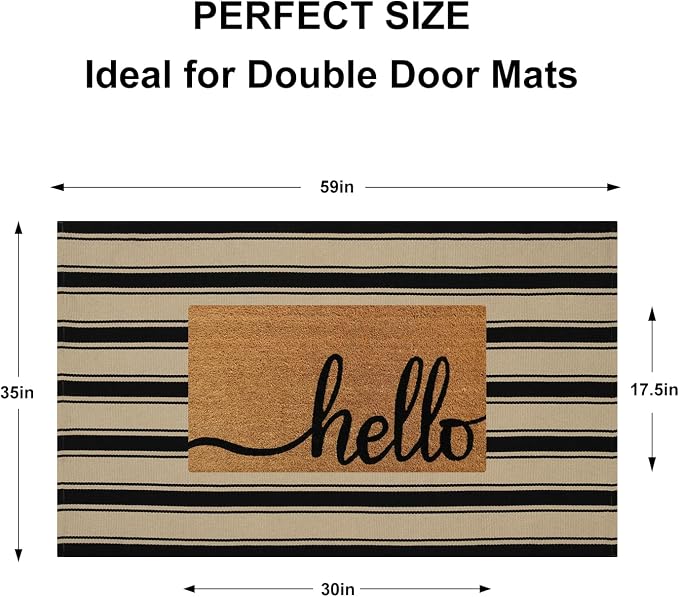 Striped Outdoor Rug 3'x5', Cotton Hand Woven Rug Front Door Mat, Washable - Image 2