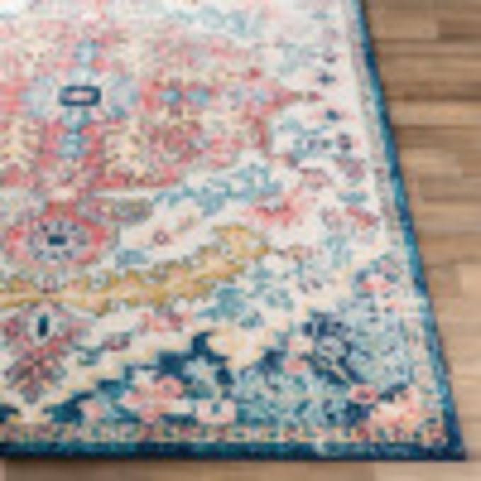 Livabliss Area Rugs - 7ft Round Odelia Vintage Boho Aqua Burgandy Blue Round - Image 3