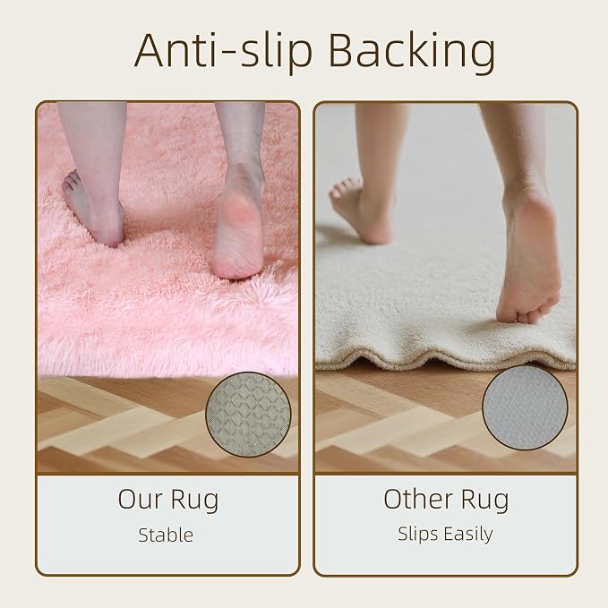 4x6 Solid Fluffy Pink Area Rug – Washable, Living Room Rug, Non-Slip High Pile - Image 9