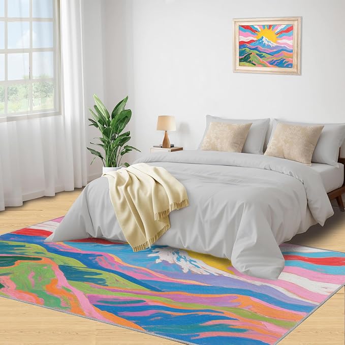 Boho Sun Area Rugs 3x4ft, Watercolor Mountain Kids Bedroom Rug, Abstraction - Image 5