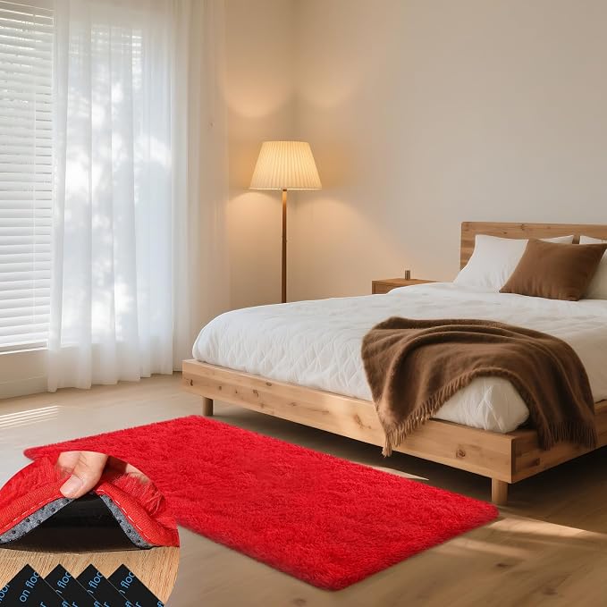 3x5 Red Rug for Bedroom Living Room, Fluffy Small Area Rug Soft Shag Carpet for by Unknown