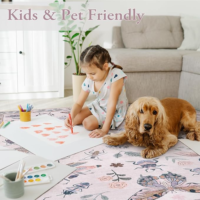 Lahome Insect Print Washable Rugs 8x10, Soft 8x10 Rugs - Image 4