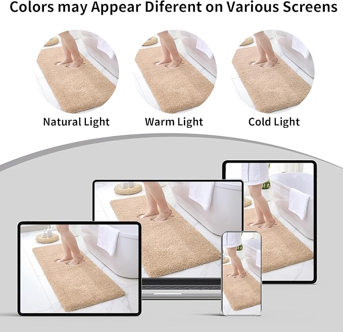 Small Bathroom Rug 17x24 Non Slip Beige Fluffy Bath Mat - Image 7