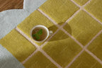 Checkered Wool Area Rug with Scalloped Border, Chartreuse Green & Cream Grid - Image 8