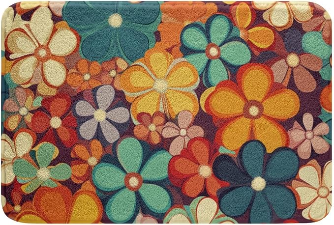 Erosebridal Groovy Flower Bathroom Rugs 70s Party Bath Mat Rainbow Floral Non by Erosebridal
