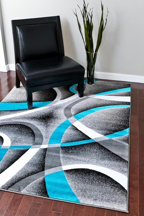 Persian Area Rugs Turquoise 8x10 2305 White Swirls 7'10 x10'6 Modern Abstract - Image 3