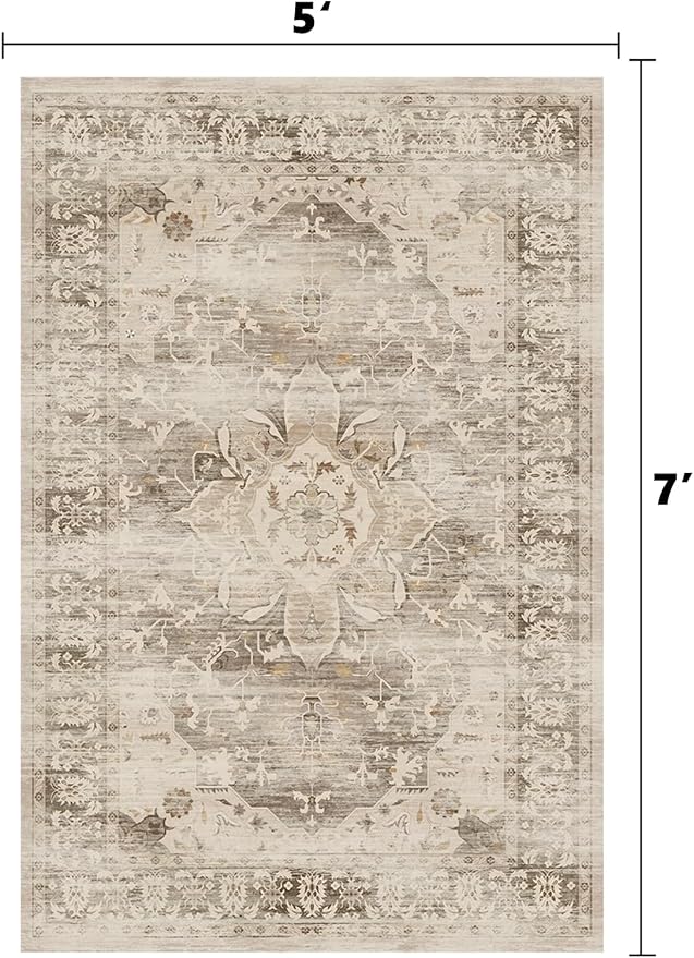 Washable Area Rugs for Living Room 5’x7’ Non Slip Low Pile Area Rugs for - Image 2
