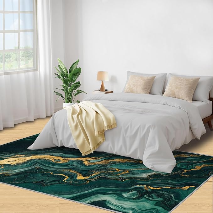 3x6 Abstract Marble Bedroom Rug Under Bed - Image 4