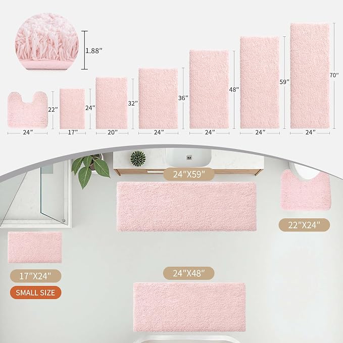 Pink Toilet Rug 22x24 Non Slip Fluffy Toilet Floor Mat U Shaped Washable - Image 3