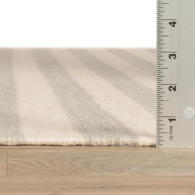 Home Conservatory Ladder Stripe Grey/Ivory Handwoven Wool 2.5 X 8 Feet - Image 3