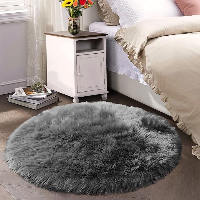 Latepis Dark Grey Rugs for Living Room Round Rugs 6ft Fluffy Circle Fuzzy Shag by Latepis