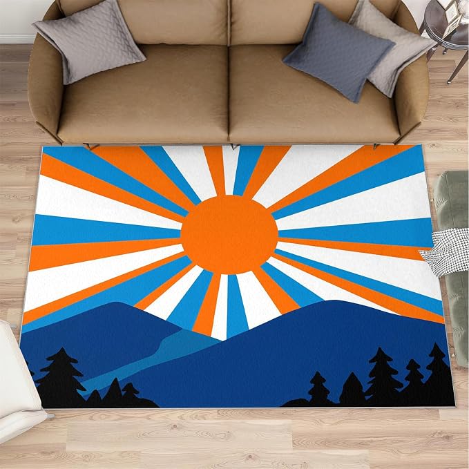 Boho Sun Runner Rugs 3x6ft, Abstraction Deco Bedside Rug, Minimalist Sunburst by Unknown