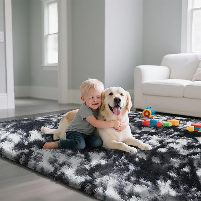 Fluffy Rug Shaggy Area Rug, Mottling Black 9x12 Area Rugs - Image 5