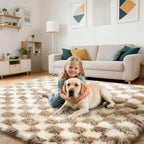 Checkered Rug for Living Room, 8x10 Beige and White Area Rugs, Classic - Image 5