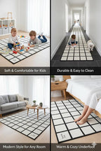 Handmade Wool Area Rug & Runner | Modern Grid Pattern Carpet - Image 3