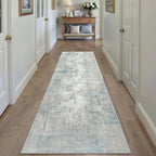 2x7 Washable Runner Rug Blue Cream Abstract Hallway Kitchen Throw Rug Neutral - Image 3