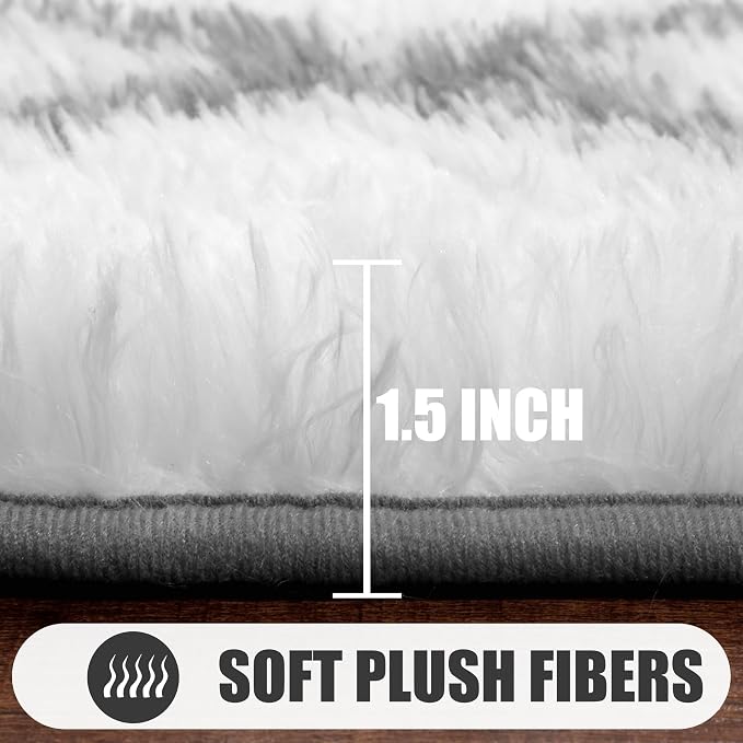 ONASAR 8x10 Area Rugs for Living Room, Washable Fluffy White and Grey Rug for - Image 2