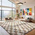 Checkered Rug for Living Room, 8x10 Beige and White Area Rugs, Classic by Yongyangjuxi