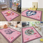 Cartoon Animal Pattern Area Rug Cute Cat Luxury Floral Decor - Image 6