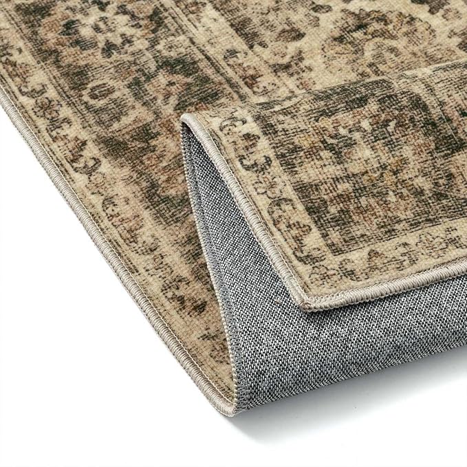 2x5 Washable Runner Rug for Kitchen Hallway Brown Vintage Non-Slip Low Pile - Image 8