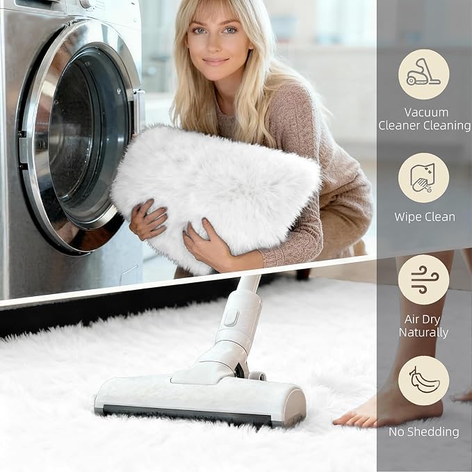 4x4 Round Solid Fluffy White Area Rug – Washable, Circle Bedroom Rug, Non-Slip - Image 5
