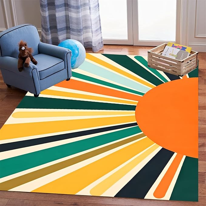 Rainbow Sun Modern Boho Large Area Rugs, Minimalist Living Room Bedroom Decor - Image 3
