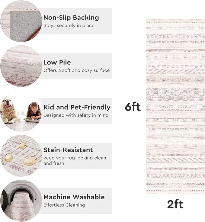 2x10 Runner Rug Machine Washable Non Slip Area Rug Distressed Neutral Moroccan - Image 5
