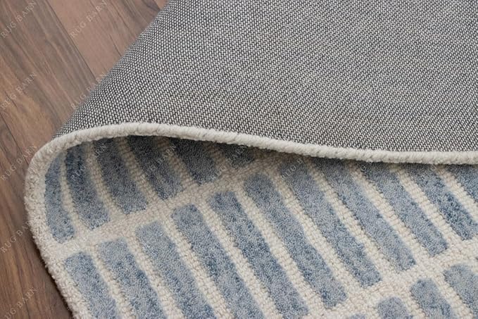 Capitola Hand-Tufted Wool Rug 9x9 Ft Blue Coastal, Rustic Area Carpet - Image 6
