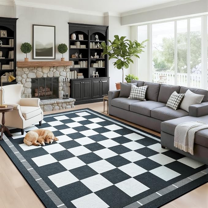 Vasofe Checkered Jute 6x9 Area Rugs, Washable Outdoor Patio Rug by VasofeSoftFluffyRugs