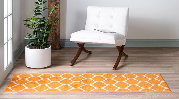 Rugs.com Lattice Frieze Collection Rug – 2' x 8' 8 Runner Orange Medium Rug - Image 4