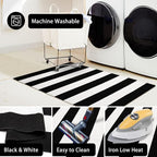 KOZYFLY Black and White Area Rug 27.5x43 Inches Striped Front Door Rug Cotton - Image 6