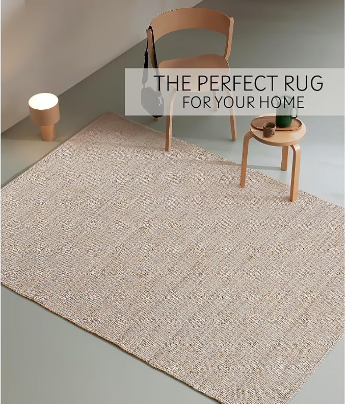 Hand Woven Jute Cotton Area Rug 5'x8' ft Rectangle Natural Farmhouse Rug - Image 2