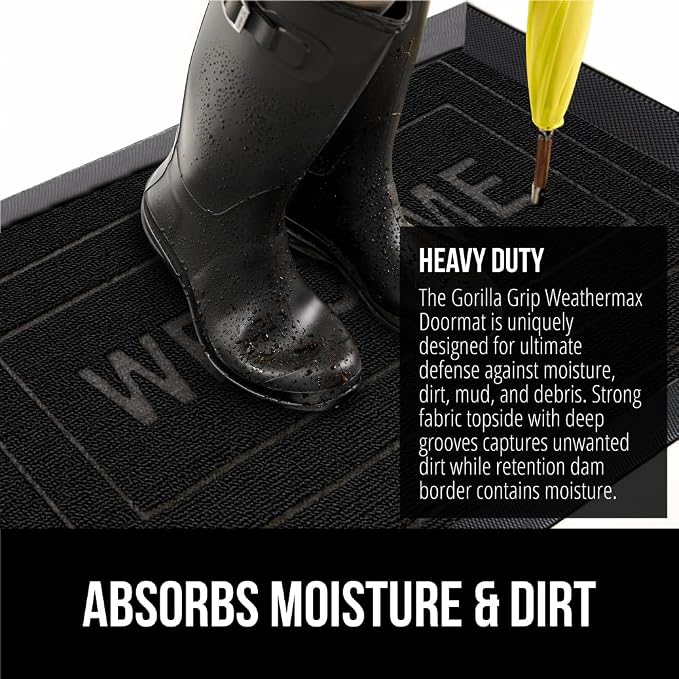GORILLA GRIP 100% Waterproof All-Season WeatherMax Doormat, US Designed Natural - Image 4