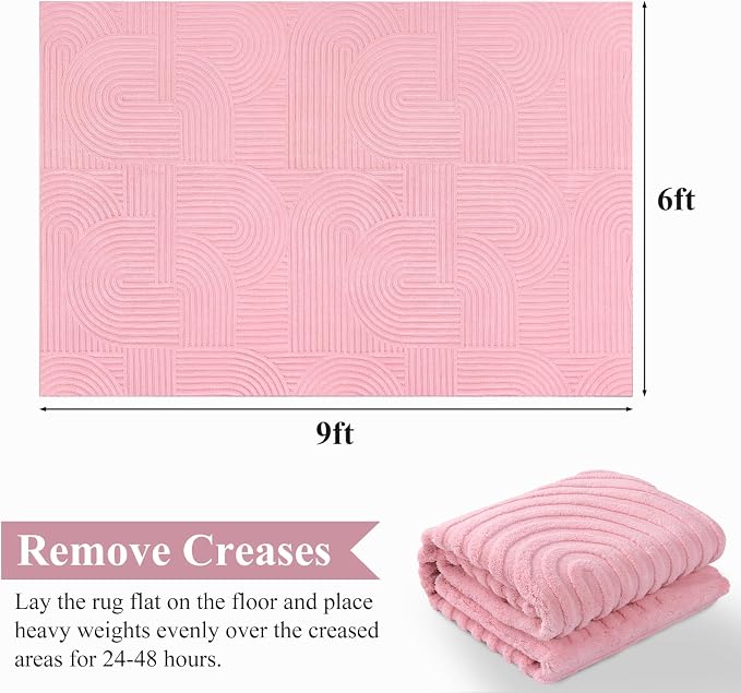 Pauwer 6x9 Washable Area Rugs for Living Room Modern Pink Solid Color Soft - Image 2