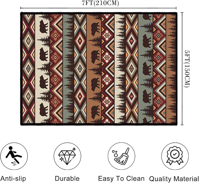 Rustic Cabin Wildlife Area Rug 5x7 Living Room Rug, Bear Moose Deer Country - Image 2