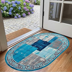 Distressed Blue Grey Greek Key Pattern Indoor Area Rug 5x7 - Image 4