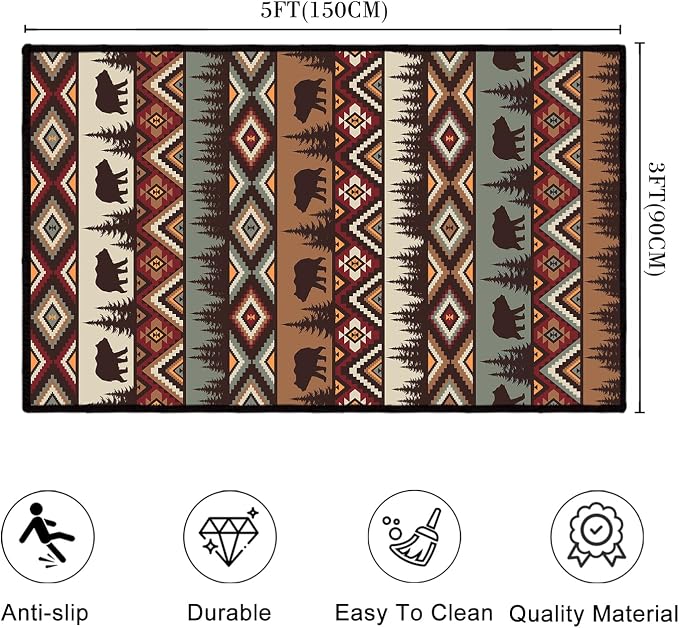 Rustic Cabin Wildlife Area Rug 3x5 Washable Bedroom Rug, Bear Moose Deer Country - Image 2