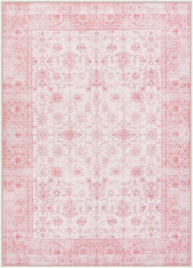 LIVEBOX Pink Area Rug 5x7, Vintage Living Room Rug Machine Washable Area Rugs - Image 8